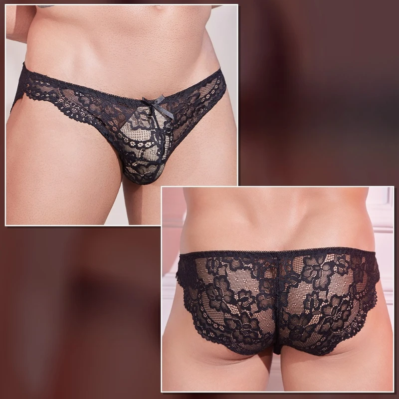 الرجال مثير سراويل رقيقة جدا الدانتيل الملابس الداخلية انظر من خلال الملابس الداخلية كروسدرينج سيسي السروال U محدب الحقيبة ملخصات