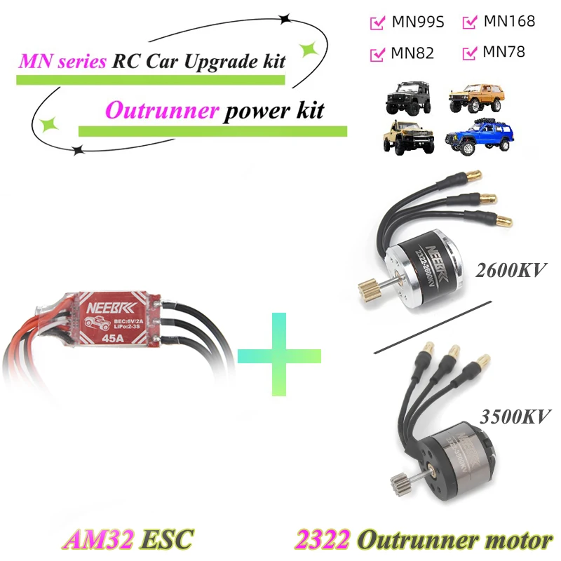 NEEBRC 2322 2600KV 3500KV Outrunner Brushless Motor AM32 45A ESC for 1/12 RC Car Crawler MN99S MN82 MN168 MN Upgrade Power Kit 4