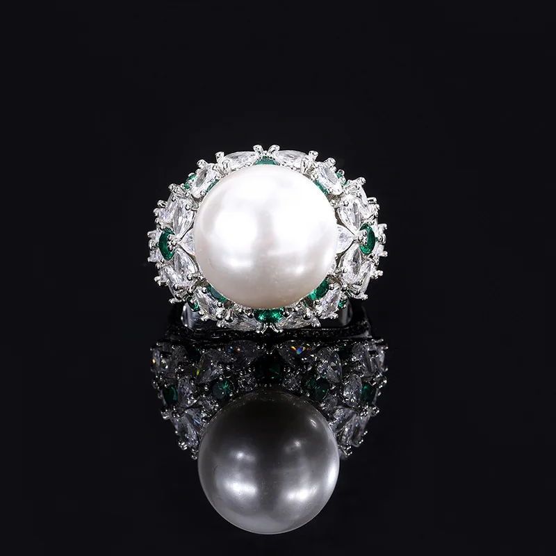 Jewelry Inlaid with Obey Pearl Ring Women's Fashion Ring Jewelry Accessories Wholesale Beads 14mm