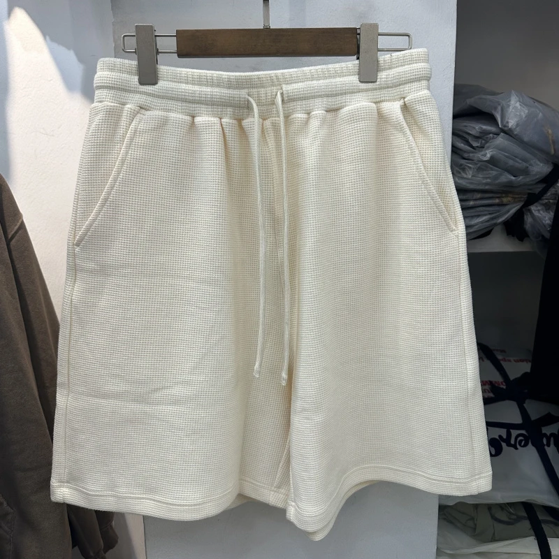 

Waffle Solid Color Shorts Loose Breathe Drawstring Shortpants for Men Women