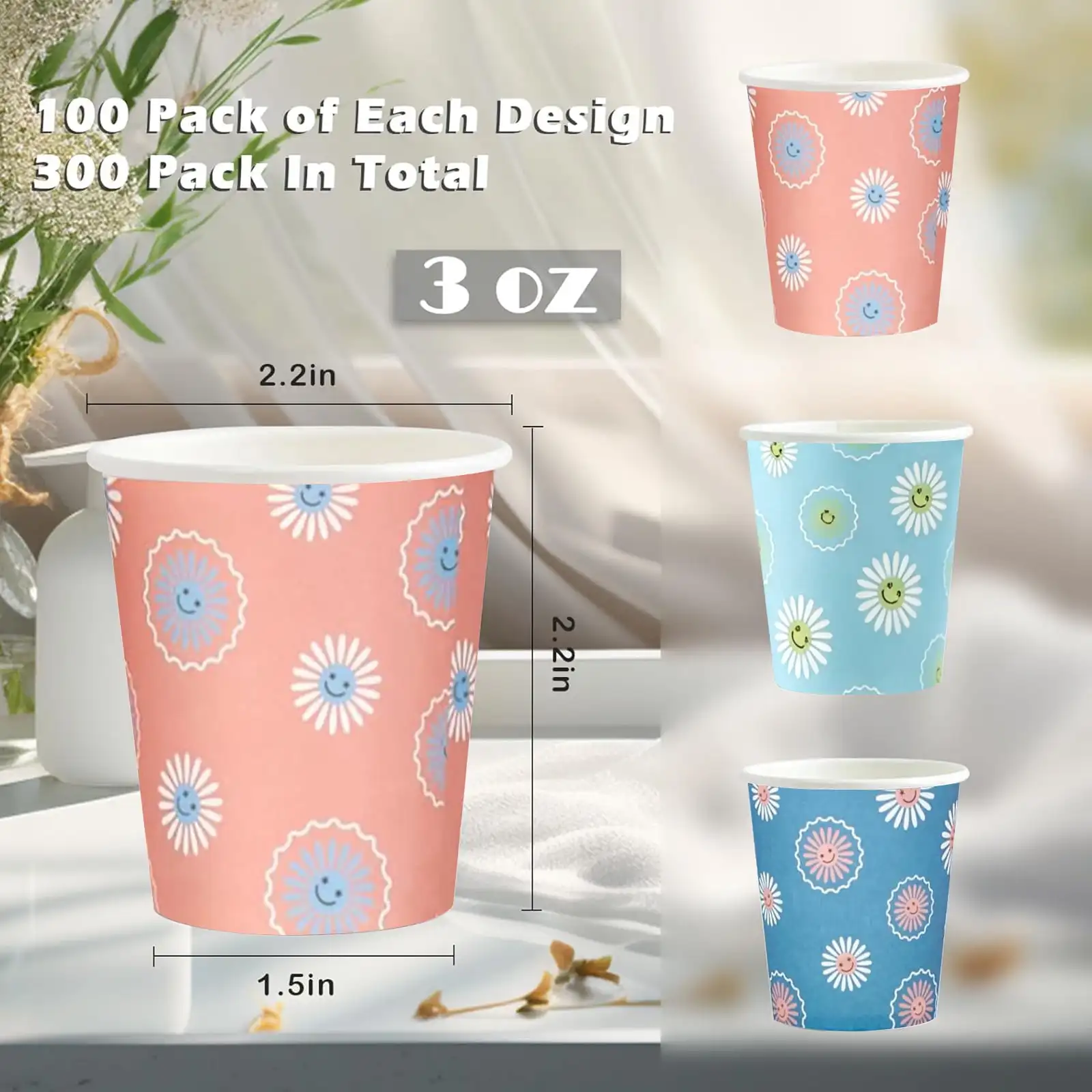 3 Oz Disposable Paper Cups, Small Bathroom Cups, Sample Cups, 300 Count