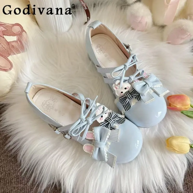

Lolita Original Design Cartoon Rabbit Low Heel Single Shoes Japanese Girl Round Head Jk Uniform Mary Jane Small Leather Shoes