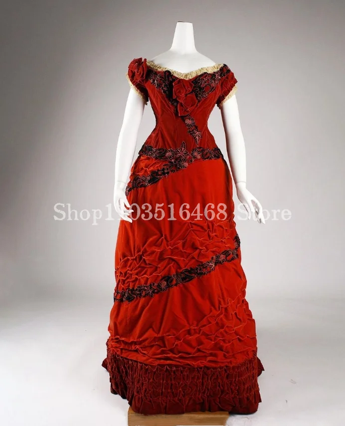 Burgundy Victorian Prom Dress Museum Romantic Strapless Corseted Rose Tie Pleated Strap Train Renaissance Women's فساتين سهرات