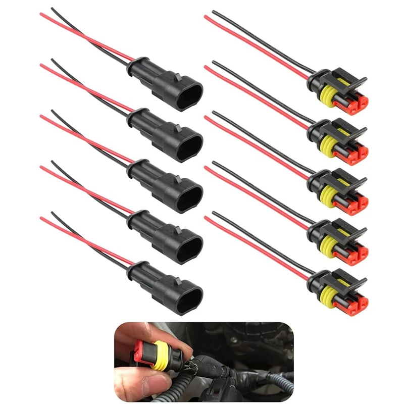 5 Pairs 2 Pin Connector Waterproof Connector Male and Female Way 20AWG Wire Suitable for Car Truck Boat Other Wire Connection