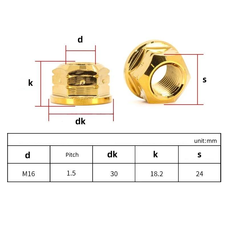 M16 Plated 304 Stianless Steel Modified Motor Nut Flange Acorn Nuts Vehicle Accessories