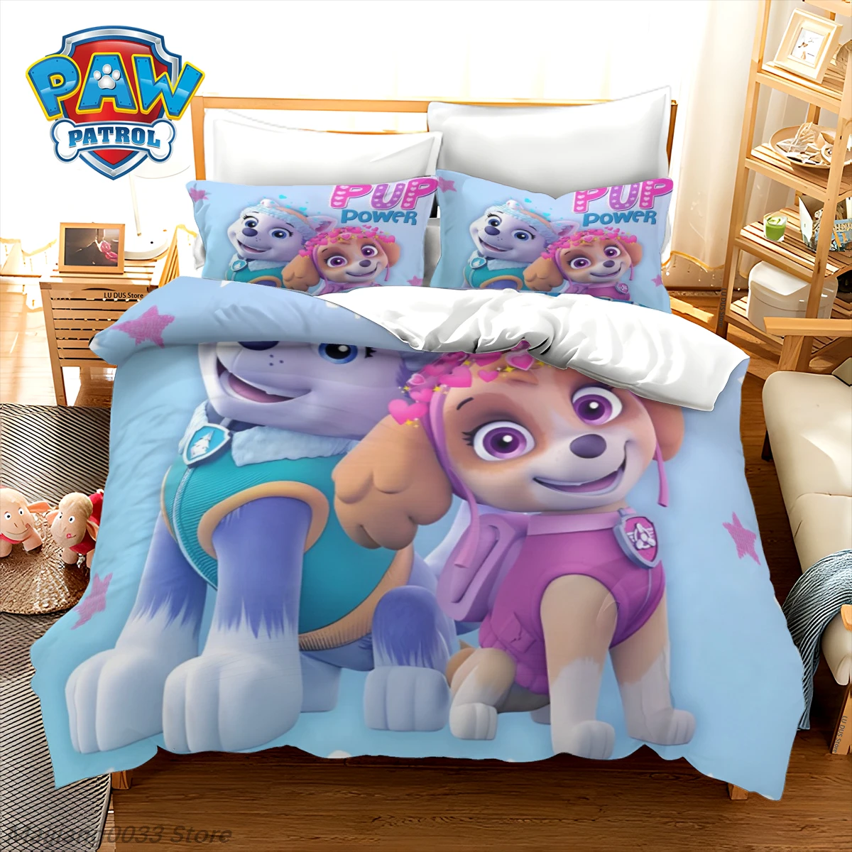 

Cute Paw Patrol Puppy Duvet Cover Set, Anime Style Quilt Cover & Pillowcase, Soft Bedding Gift for Boys Girls