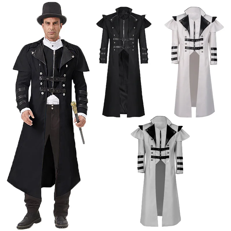 

New Halloween men's medieval court party dress zipper split long trench coat stage performance costumes