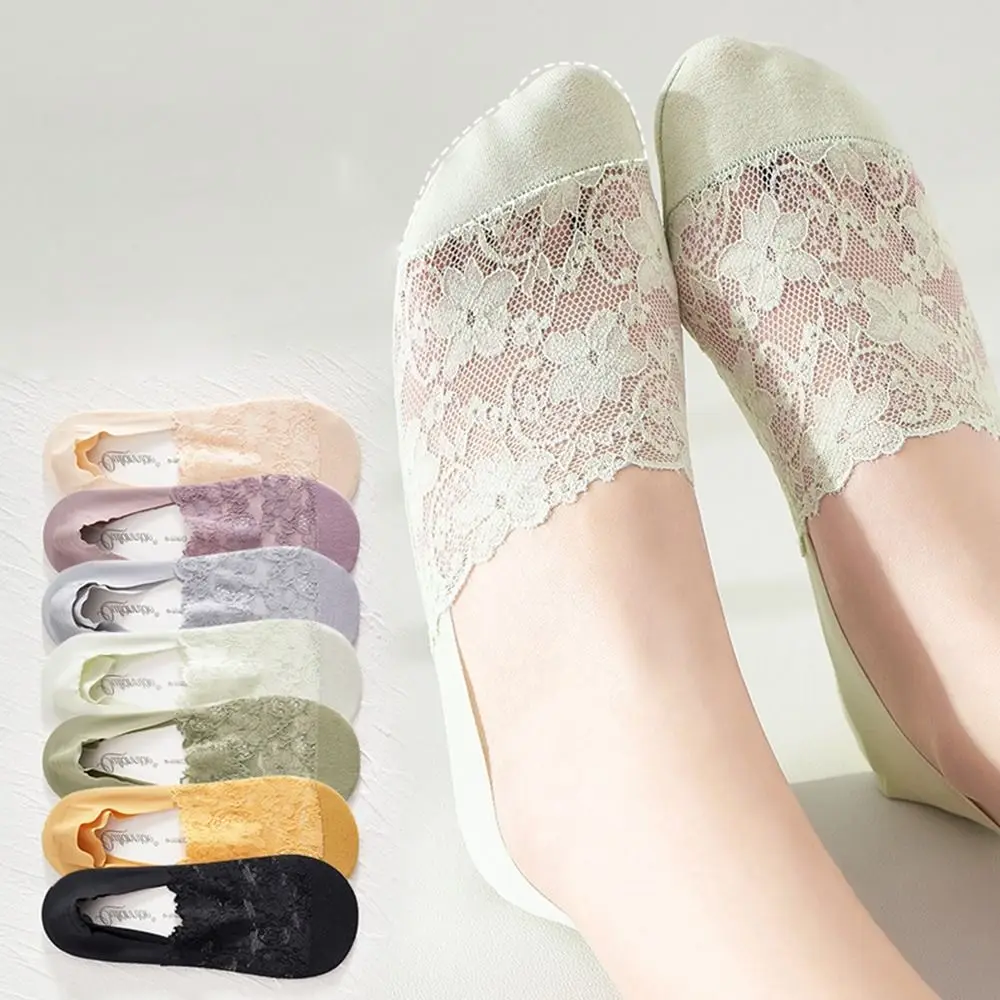 Solid Color Lace Socks Elastic Female Hosiery Shallow Mouth Invisible Socks Low Tube Cotton Bottom Boat Socks Women