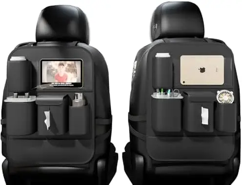 

GMQ Car Seat Organizer with Touch Screen & Kick Mats, 2PC Black