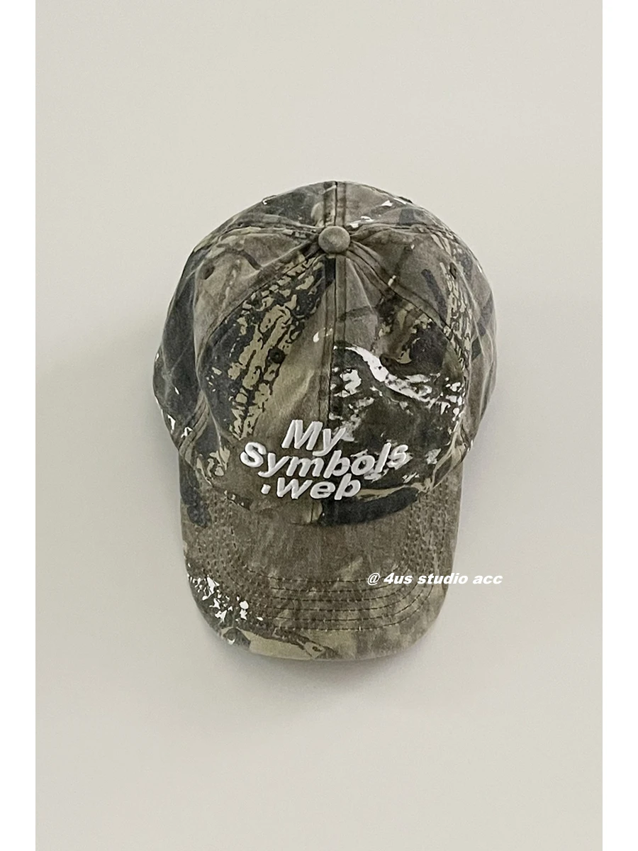 Retro Camouflage Baseball Cap Women\'s Summer Big Head Circumference Street Tide Brand Embroidered Peaked Cap Men\'s Face Small