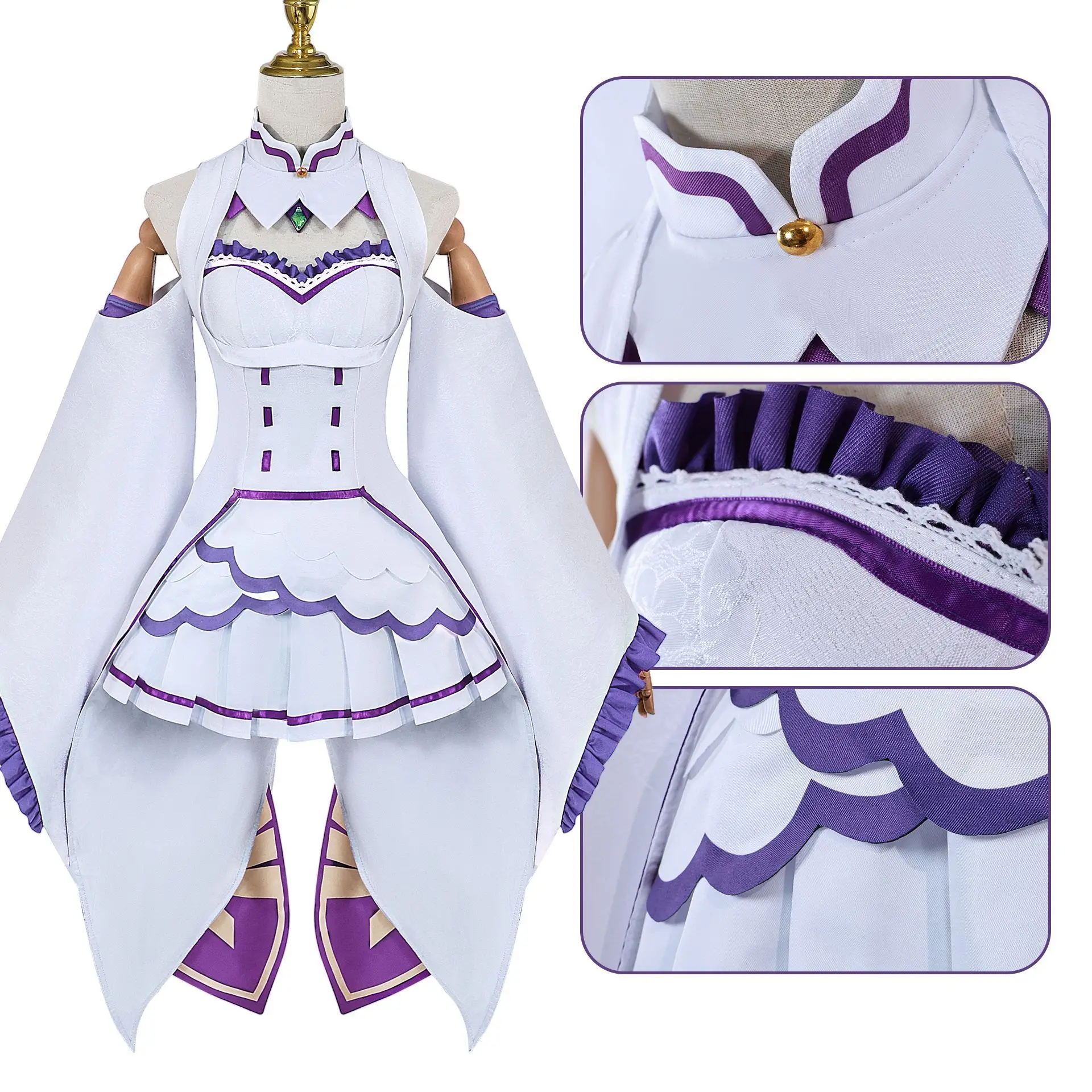 NEW Emilia Cosplay Anime Re Life in a different world from zero Costume Dress Wig Suits Haloween Party Uniform Women IN STOCK