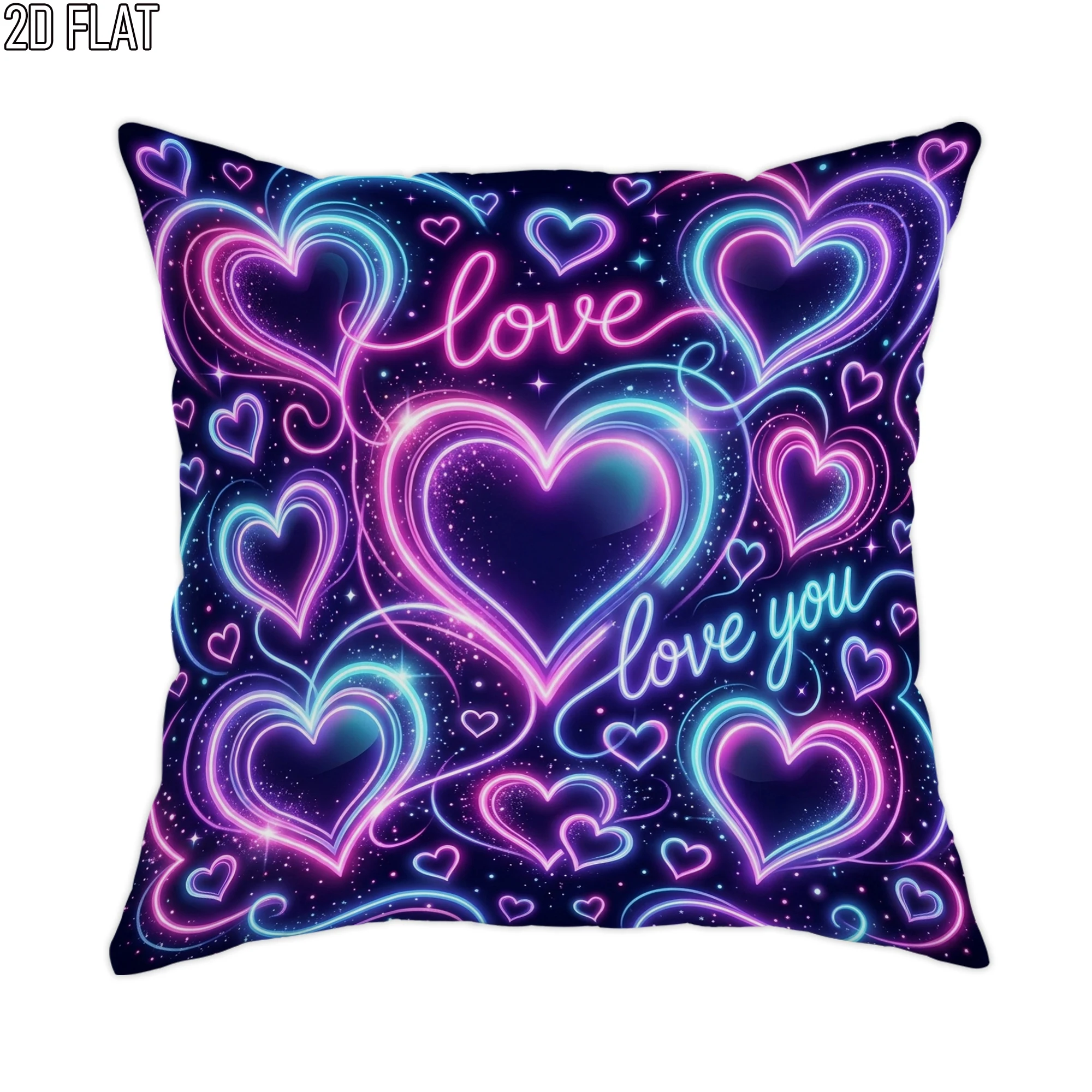 Neon Love Pillow Case, Glowing Heart Art Cushion Cover, Romantic Valentine Decor, Cyberpunk Style Textile, Gift for Girlfriend