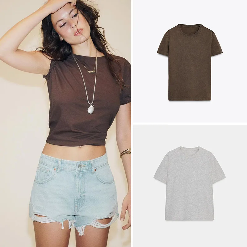 

Новая зимняя женская повседневная облегающая футболка ort Sve round Ne, однотонная, универсальная, простой дизайн 474378