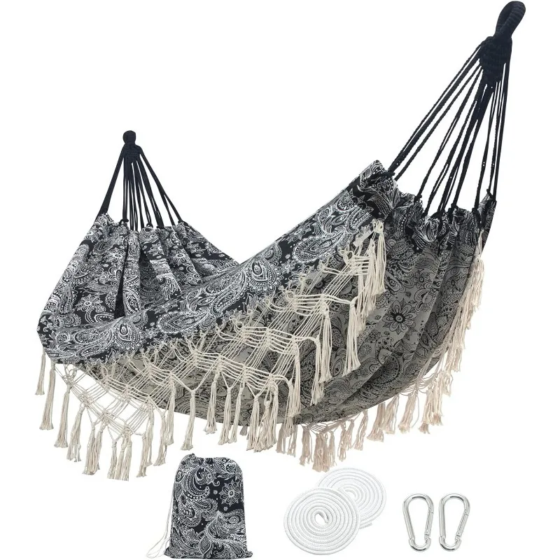 Garden Hammock with Tassels,2 Persons Indoor Hammocks with Portable Carry Bag Deluxe Macrame Fringe