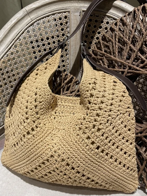 Bolsa de Palha ande com Alça Ajustável, Estilo Casual Chic, Bolsa de Praia Feita à Mão para Mulheres