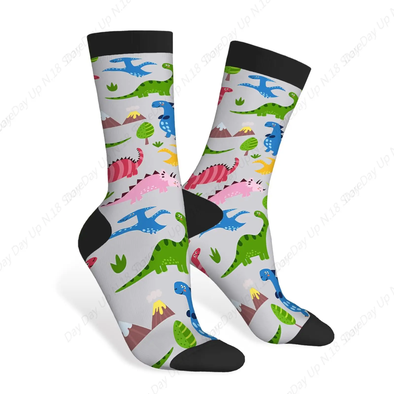 Cute Dinosaurs Funny Socks Cute Colorful Dino Baby Jurassic Pterosaur Childish Style Novelty Casual Crew Socks Color Design