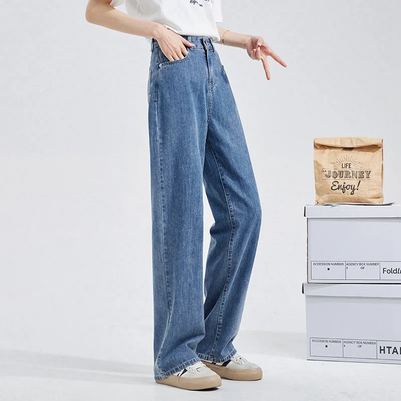 Jeans Longgar Pinggang Tinggi Wanita - Celana Denim Lebar Kaki Lurus Ukuran Besar, Pakaian Sehari-hari Kasual Trendi & Nyaman