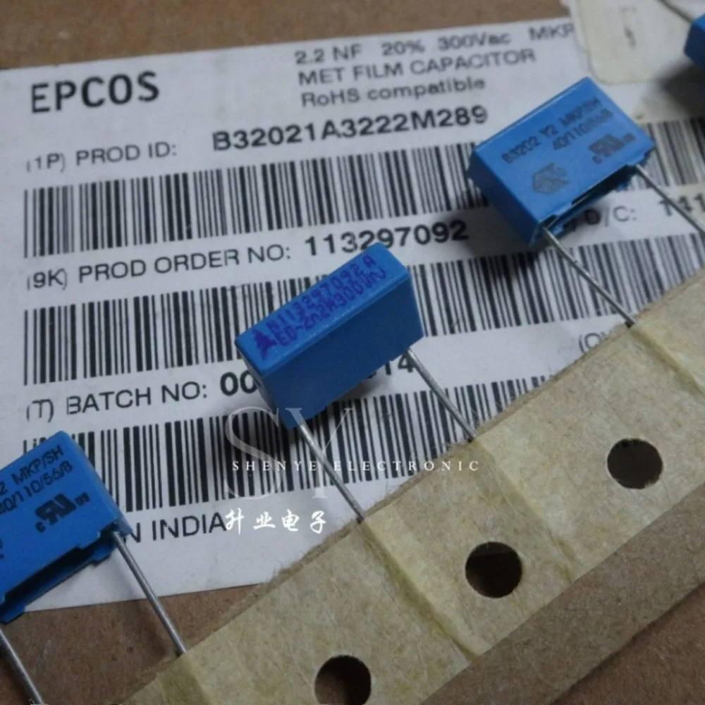 10pcs/lot EPCOS 0.0022uf 300vAC 2.2nf 2200pf 2n2 222 M Brand New 10mm Film Capacitor B32021A3222M