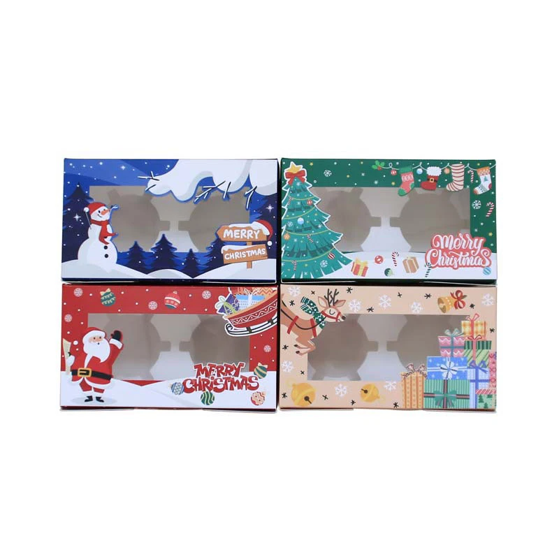 12PCS new design 2 hole christmas theme paper cupcake gift box party supplies