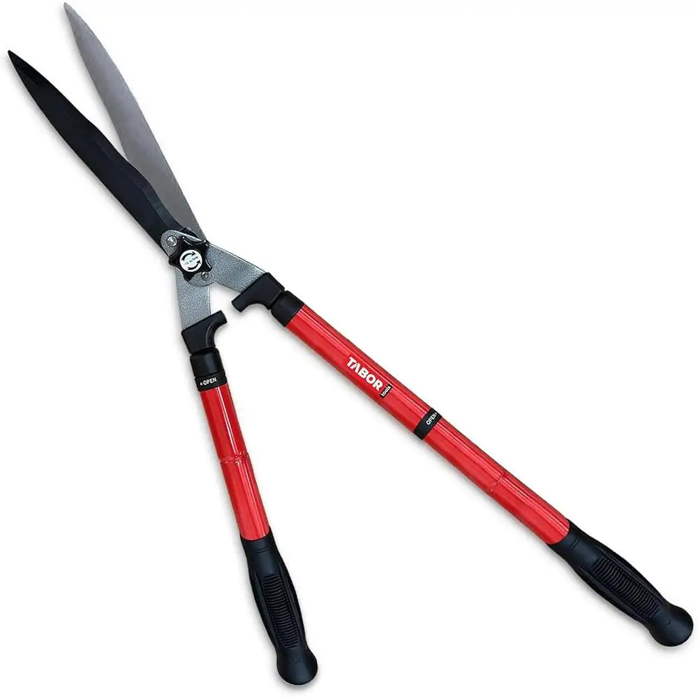 Telescopic Hedge Shears with Wavy Blade Extendable Steel Handles Manual Trimming Clippers Shock Absorbing Bumpers Adjustable