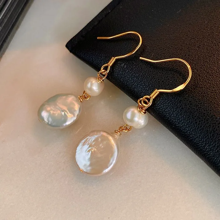 Neue Ankunft Trendy Natürliche Barock Taste Süßwasser Perle 14K Gold Gefüllt Weibliche Quasten Tropfen Ohrringe Anti Allergie Geschenke – Detail 5