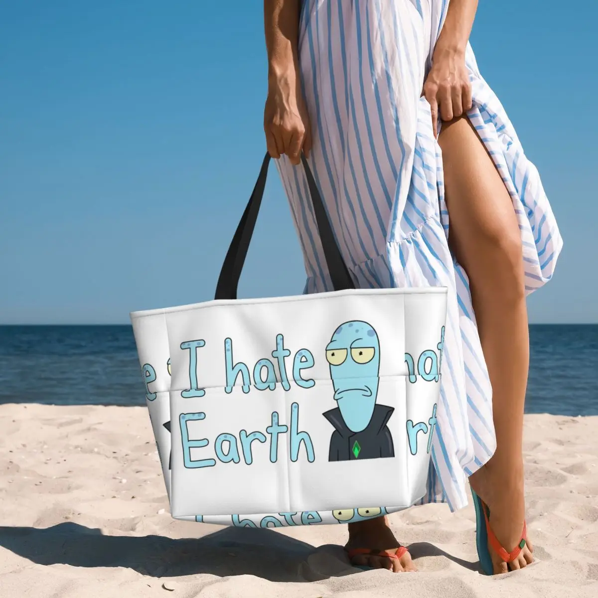 

Korvo I Hate Earth Solar Opposites Cartoon Beach Tote Bag Sport Gym Yoga Duffle Large Tote Bag Women Travel Bag Fitness bag