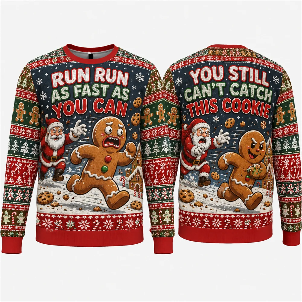 Too Baked To Behave Gingerbread Christmas Sweater Funny Cookie 3D Print Unisex Xmas Sweatshirt Holiday Party Novelty Gift Top