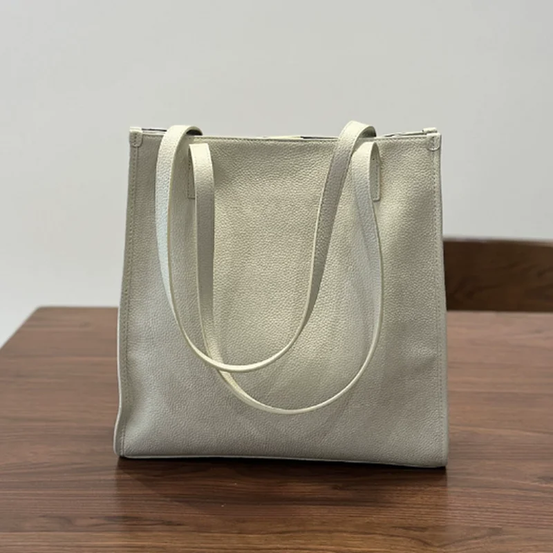 Top-grain cowhide Large Capacity Female Tote BagsCowhide Lady Shopping Handbag Women Classic Solid Color Shoulder Bag