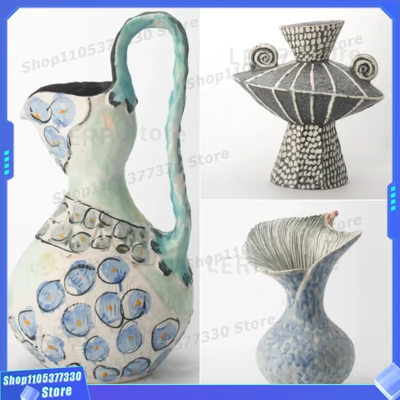 Retro Wabi Sabi Ceramic Vase Medieval Star Point Design Desktop Home Decor Soft Flower Arranger Advanced Ornament for Living