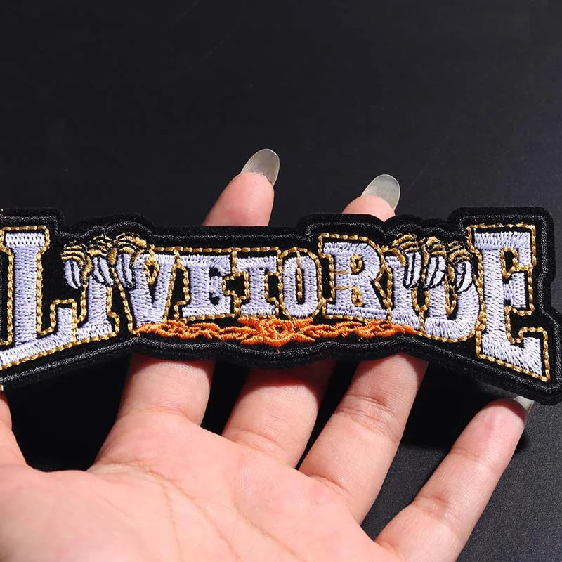 

Letter size: 14.3x5cm Patch Embroidered Applique Clothes Stickers Apparel Cycling motorcycle clothing Iron On DIY Badge white