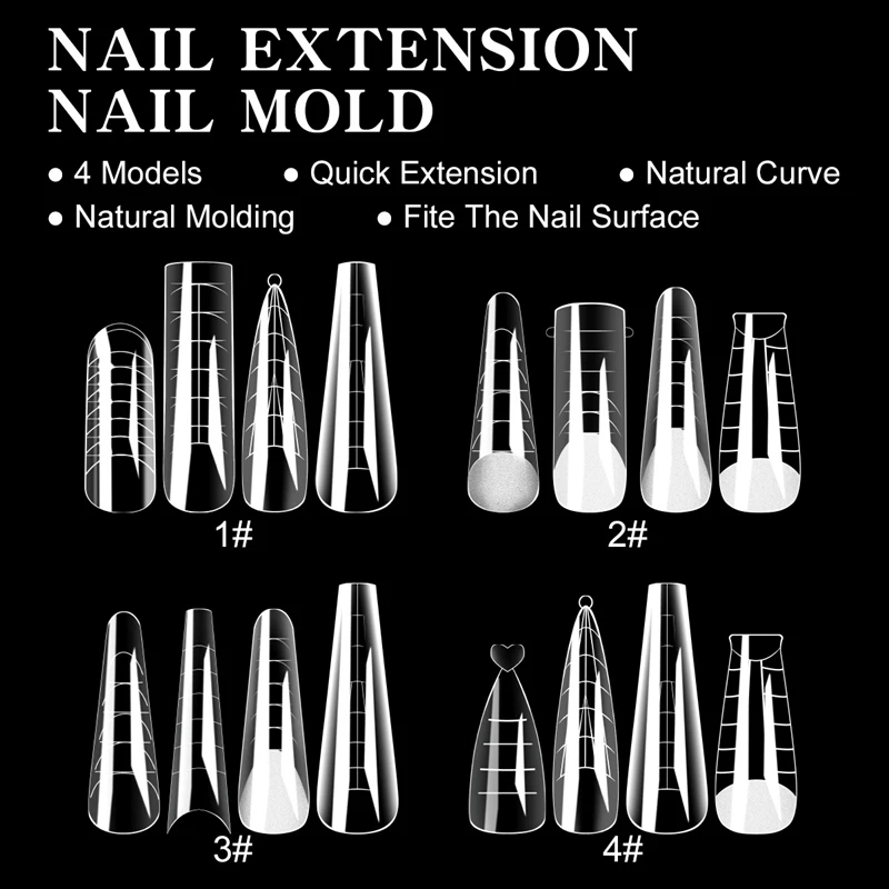 96PCS 4-in-1 Set Copertura Completa Estensione Del Chiodo Forma Stiletto Bara Trasparente Doppia Forme Punta Falsa Costruzione Rapida Stampo Gel Unghie artistiche Strumento