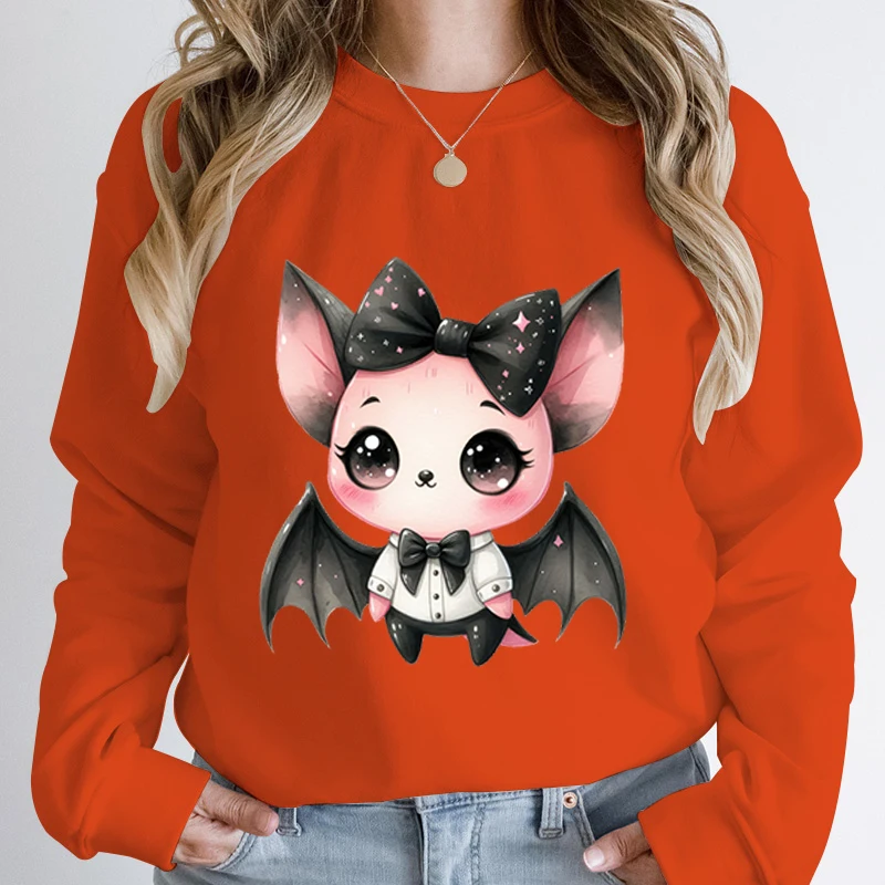 

Halloween Bat Print Round Neck Sweatshirts For Women Autumn And Winter Halloween Round Neck Fashion Clothing Hoodeless Pullovers