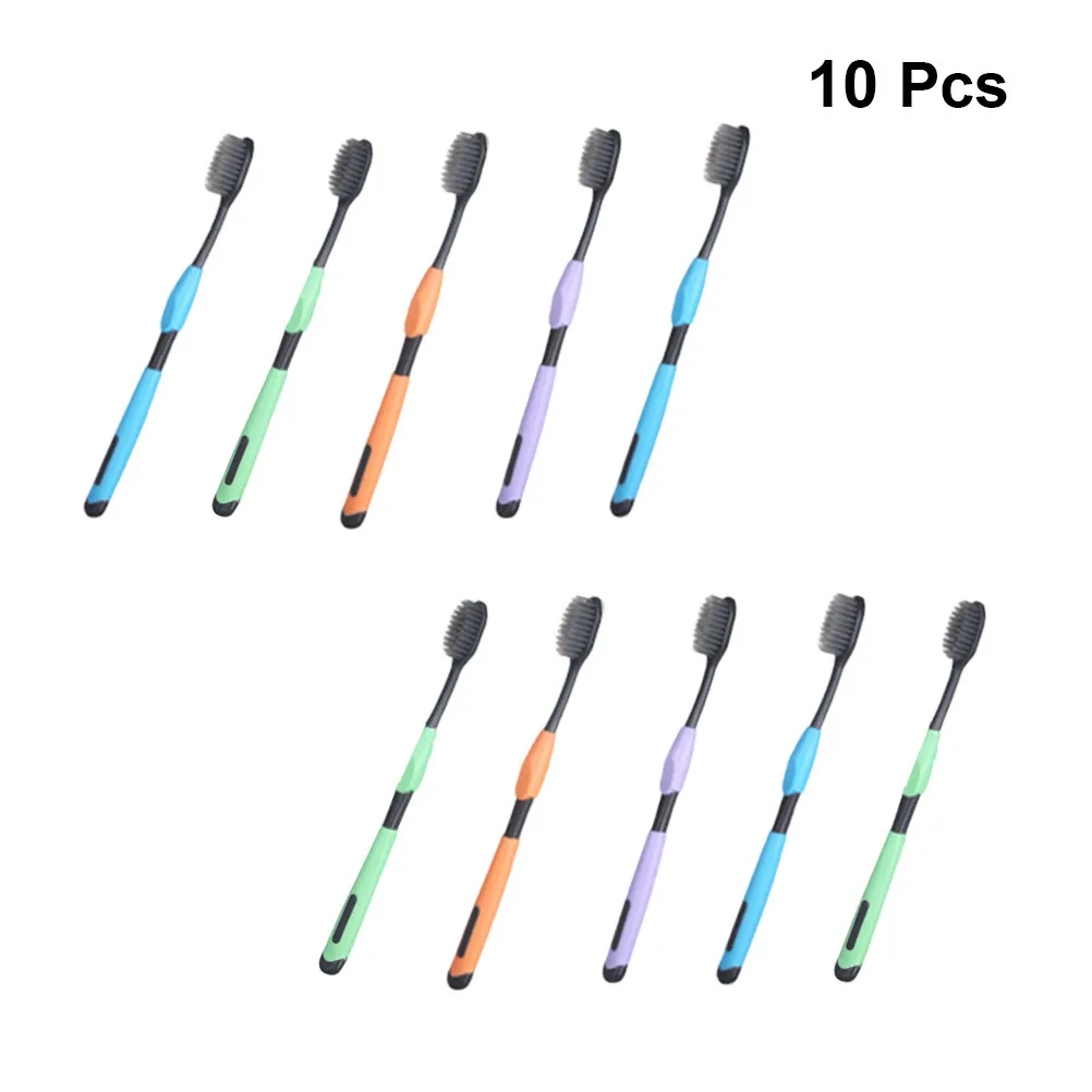 10Pcs Bamboo Charcoal Toothbrushes for Oral Care Fine Tip Bristles Health Support Material Non Slip Curve Handle
