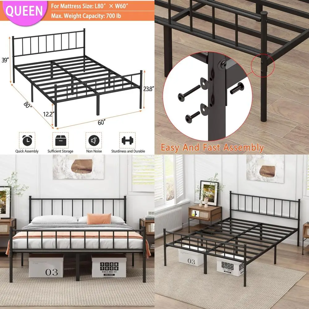 

Queen Size Metal Platform Bed with Steel Slat Support, Underbed Storage, No Box Spring Required, Easy Assembly