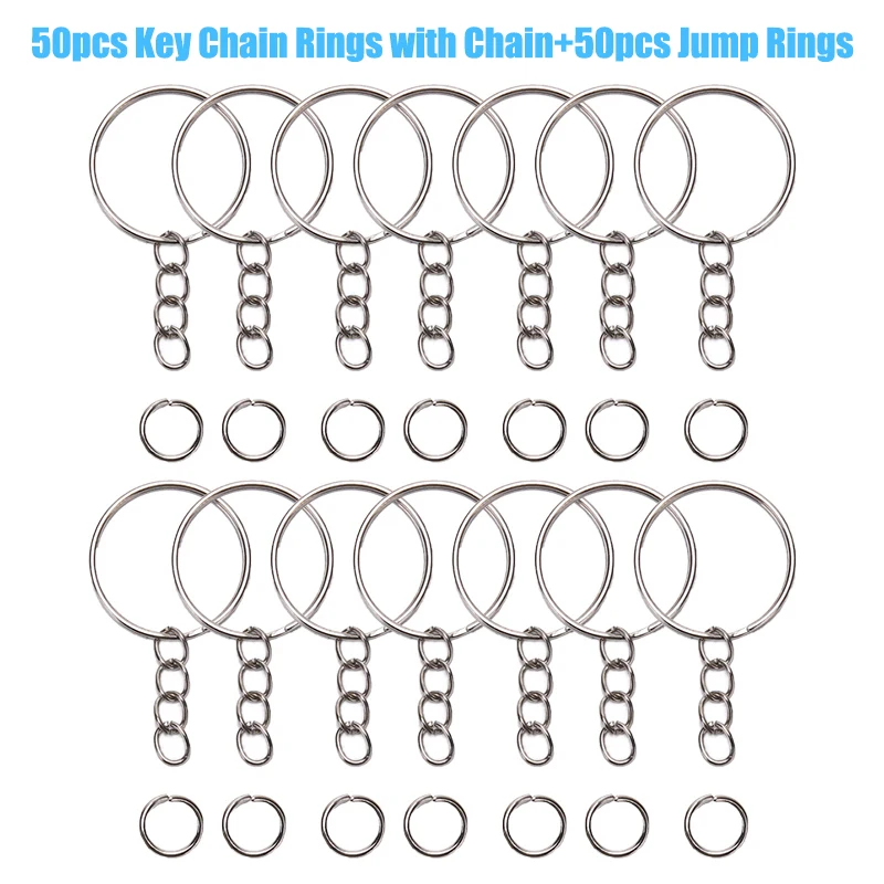 100Pcs  50pcs Keychain Rings with Chain and 50pcs Open Jump Rings DIY Key Chain