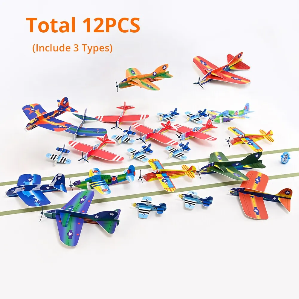 12Pcs Foam Outdoor Hand Thrown Aircraft Gyroplane Aerial Model Throwing Glider Modern Aircraft Fighter