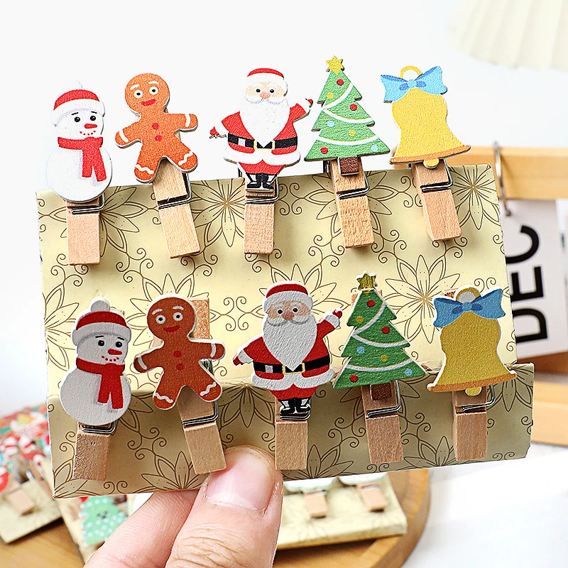 

10Pcs Christmas Wooden Clips Home Hanging Photo Wall Decoration DIY Handmade Crafts 2025 New Year Party Supply Navidad Kids Gift