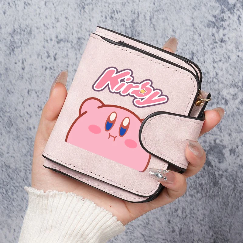 Kirbys Short Wallet Women Folding Wallets Female Card Bag Cartoon Money Bag Girl Cute Coin Purse Portable Credit Card Holder view 2