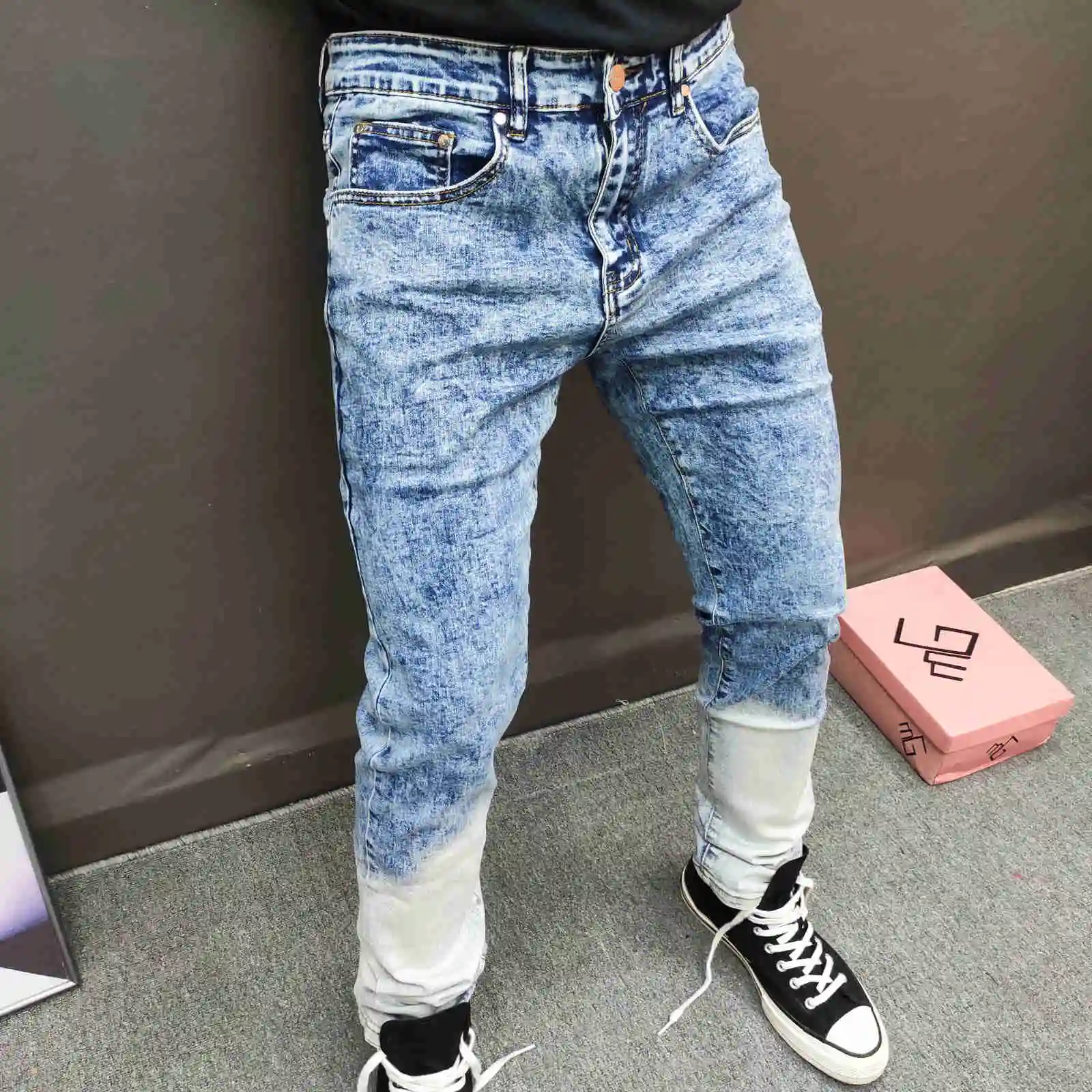 

Contrast Gradient Stitching Skinny Jean Men Erkek Jean Pantolon Jeans Homme Mens Pant Jeans Slim Calf Pants Men Moda Hombre 2022