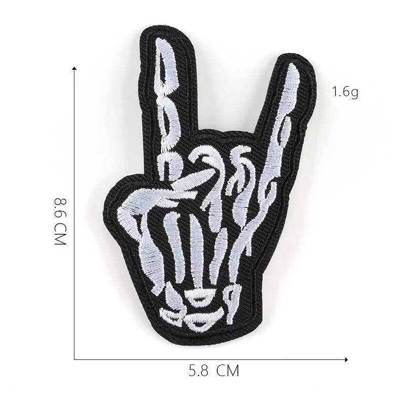12 Stück/Schwarze Stoff-Applikationen Punk-Patches Thermoklebende Totenkopf-Geisterfinger-Stickereien Aufbügelbare Aufkleber für Kleidung, Jacken – Detail 13