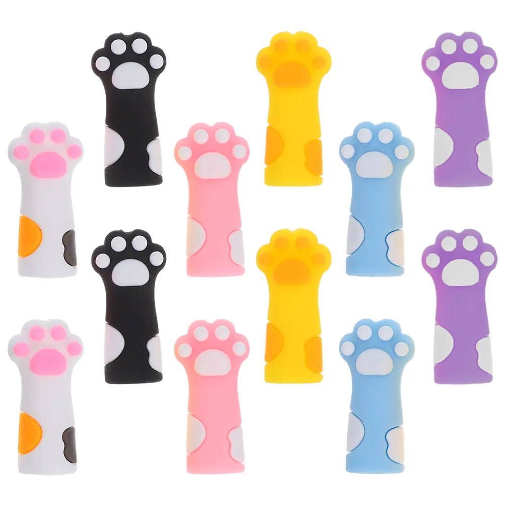12Pcs Silicone Cat Paw Shape Pencil Tip Protectors Easy Fit for Standard Pencils Kids School Supplies Desk