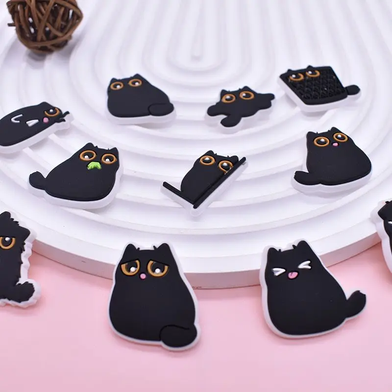 

Cute Little Black Cat Series Lovely Footwear Decoration DIY Ins Popular Shoe Accessories Funny Adornment for Clogs Sandals Gift