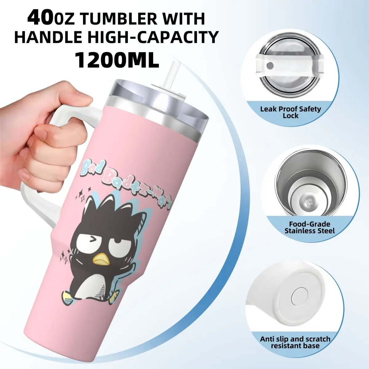 Stainless Steel Tumbler Bad Badtz Maru Thermal Mug Keep Heat Hot Drinks Car Mugs Beach Printed Water Bottle