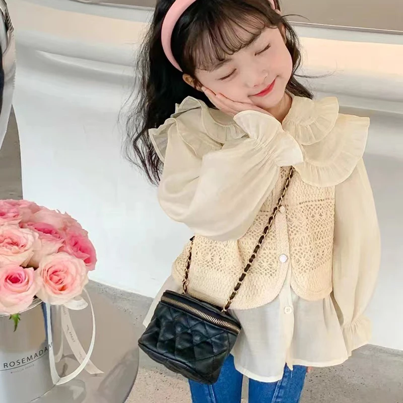 Children\'s Clothing Suit Spring Autumn New Girls Set Cute Ladies Fake Two-Piece Vest Shirt+ Jeans Girls Fashion Kids Outfit 2pcs