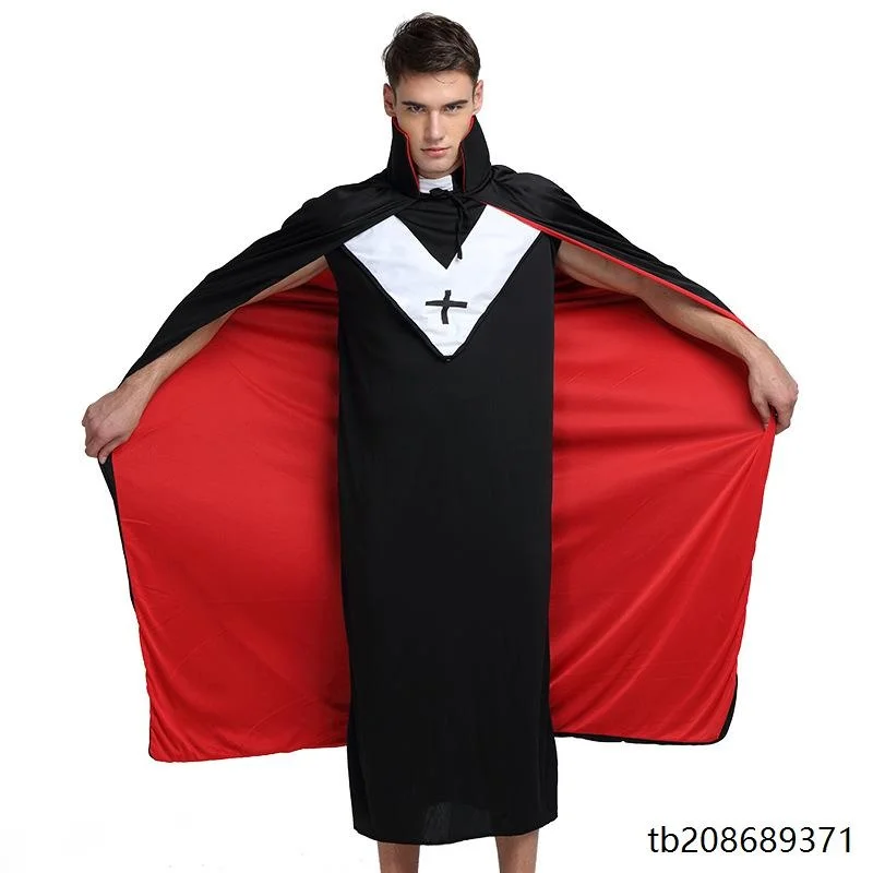 عباءة هالوين بطبقتين بياقة مزدوجة باللونين الأحمر والأسود، زي ساحر أو مصاص دماء أو شيطان، عباءة للبالغين بأسلوب قوطي، أزياء ن... #4
