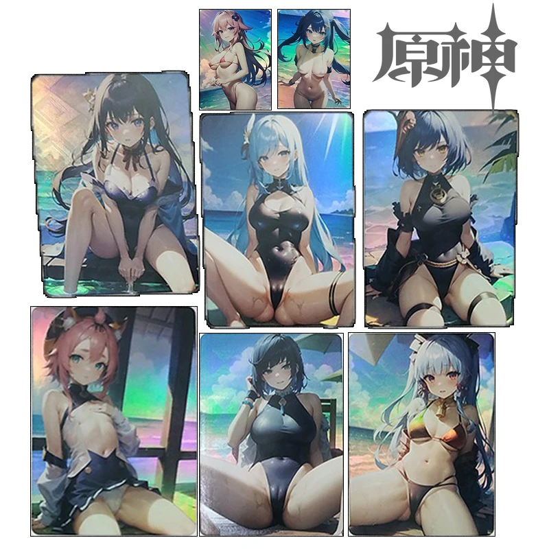 Genshin Impact DIY 8PCS/SET Yae Miko Raiden Shogun Yoimiya Nilou Walnut Funina Cowardly Cards Holiday Gifts Rainbow Flash