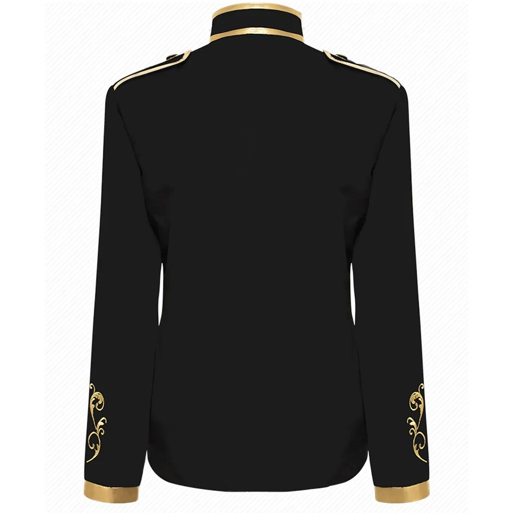 Medieval Cosplay Golden Embroidery King Prince Renaissance Halloween Costumes Jacket Outwear Top Suit Black Blue Men Blazer