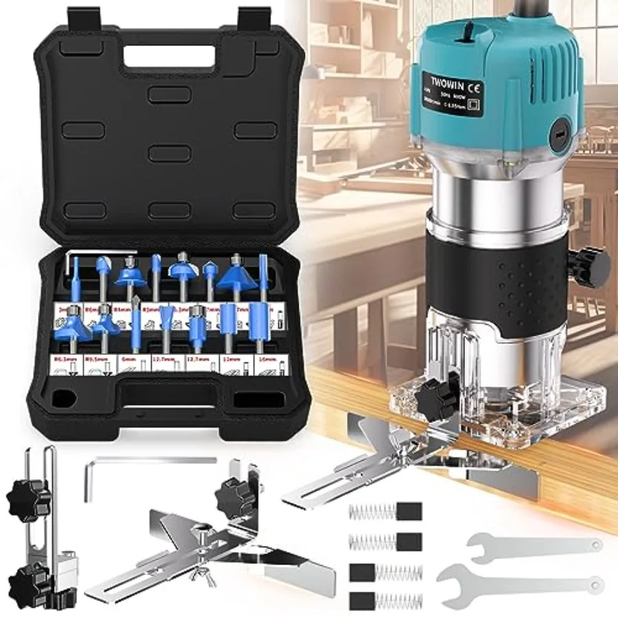 

Фрезерный станок 110В 800Вт, компактный ручной фрезер для обработки дерева, электрический ручной триммер с цангами 1/4 дюйма, инструмент для деревообработки и ламинирования