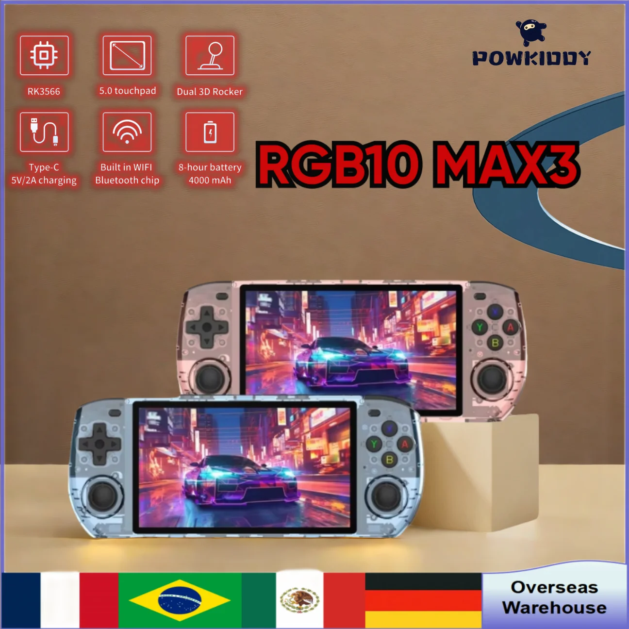 Powkiddy RGB10 Max3 Retro Handheld Game Console Open-source Retro Gaming 5 Inch 1280*720 IPS Screen Game Player Children's Gifts