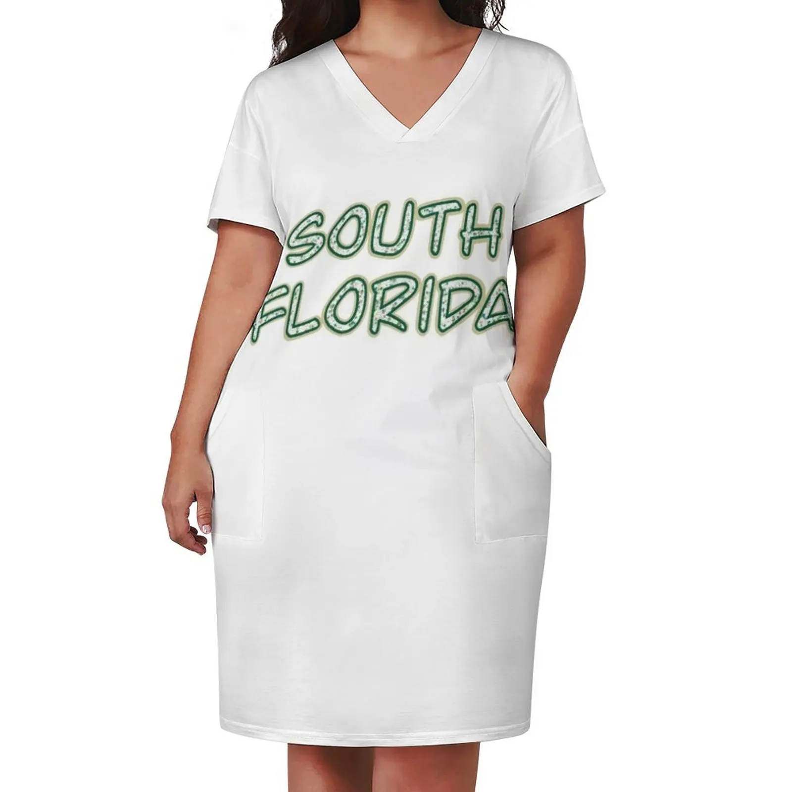 University Of South Florida- White Loose Pocket Dress elegant chic women dresses promotion Party dresses for women